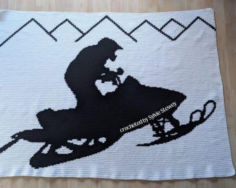 Snowmobile Afghan, SC or TSS Crochet Pattern, Graph and Written Row by Row Included
