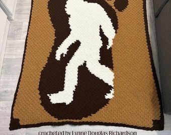 Bigfoot Twin Afghan C2C Crochet Pattern, Graph and Written Row by Row Included, 3 colors