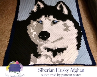 Siberian Husky Afghan C2C Crochet Pattern, Written Row Counts, C2C Graphs, Corner to Corner, Crochet Pattern, C2C Graph