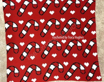 Candy Cane Love Afghan SC / TSS Crochet Pattern, Written Row Counts, sc tss Graphs,  Crochet Pattern