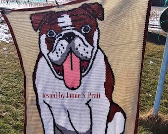 Bulldog 1 Afghan SC / TSS Crochet Pattern, Written Row Counts for single crochet and tunisian simple stitch