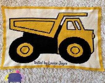 Dump Truck Afghan SC / TSS Crochet Pattern, Written Row Counts for single crochet and tunisian simple stitch