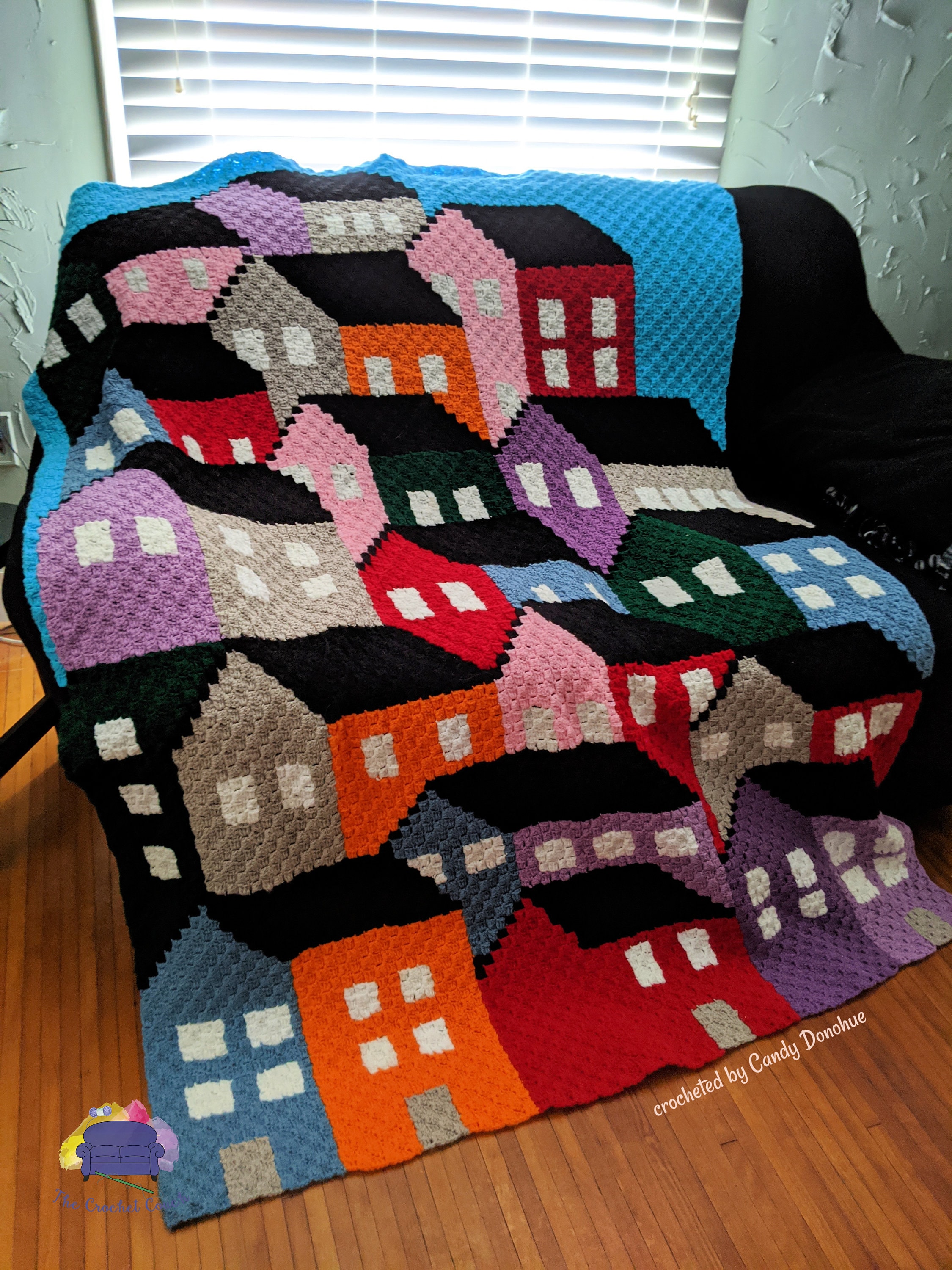 Crowded Houses Blanket, C2C Crochet Pattern, Written Row Counts, C2C