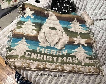 Festive Forest Gnome Afghan, Overlay Mosaic Crochet Pattern, Digital Download