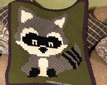 Woodland Babies Raccoon Afghan C2C Crochet Pattern, Graph and Written Row by Row Included