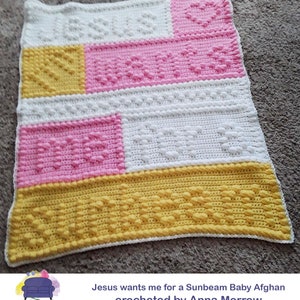 Jesus Wants Me for a Sunbeam Baby Afghan Bobble Stitch Crochet Pattern, Written Row by Row, Color Counts, Instant Download, Graphgan