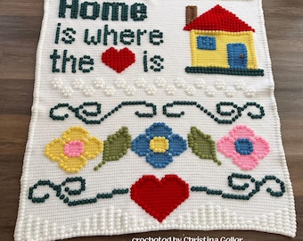 Home is Where the Heart Is Afghan Bobble Crochet Pattern, Graph and Written Row by Row Included