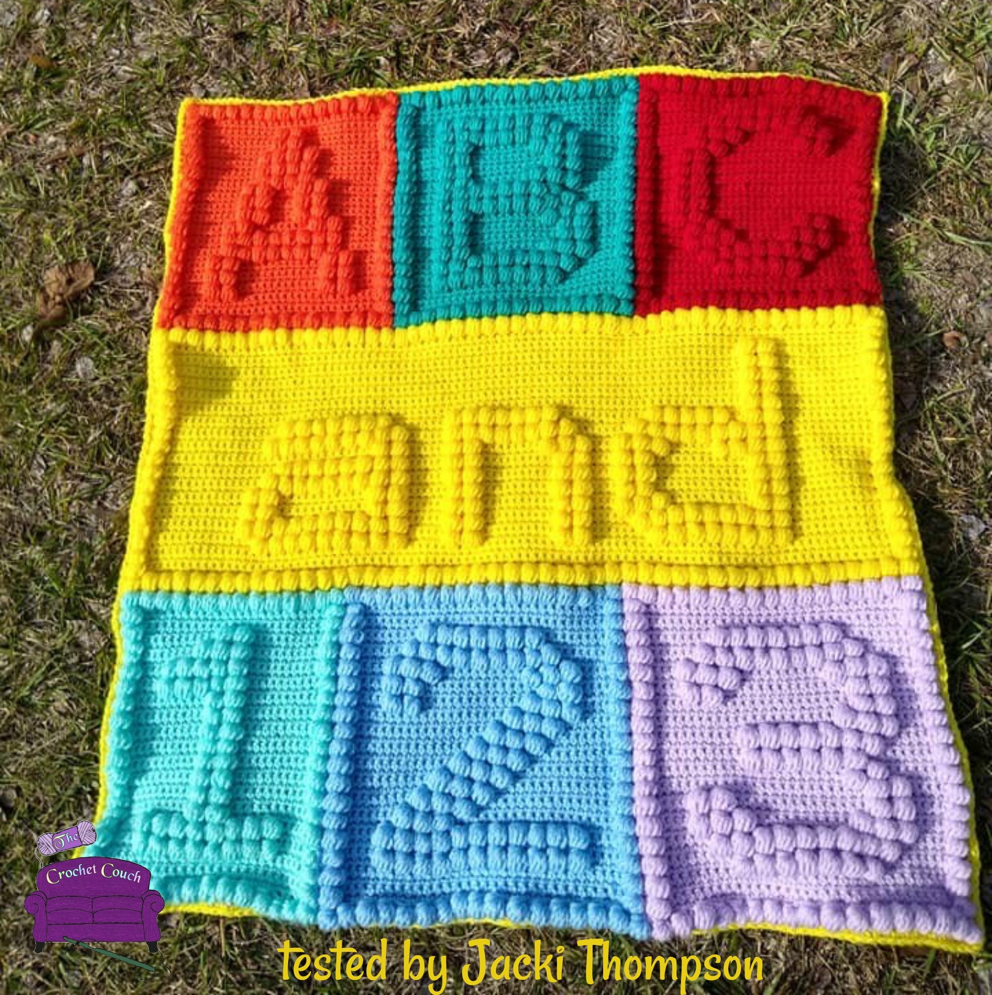 ABC and 123 Baby Afghan, Bobble Stitch Crochet Pattern, Written Row by