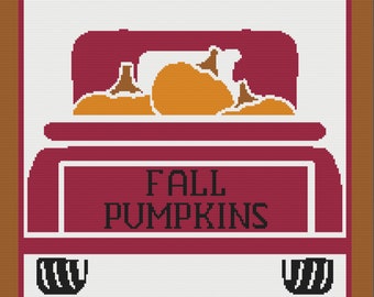 Red Truck Fall Pumpkins SC / TSS Crochet Pattern, Written Row Counts for single crochet and tunisian simple stitch