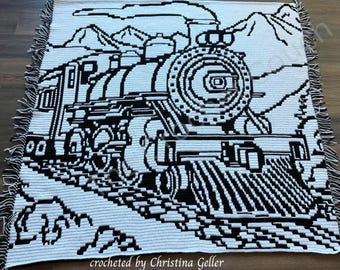 Grandpa's Mosaic Express Afghan Crochet Pattern, Easy Mosaic Crochet Pattern, Graph and written included