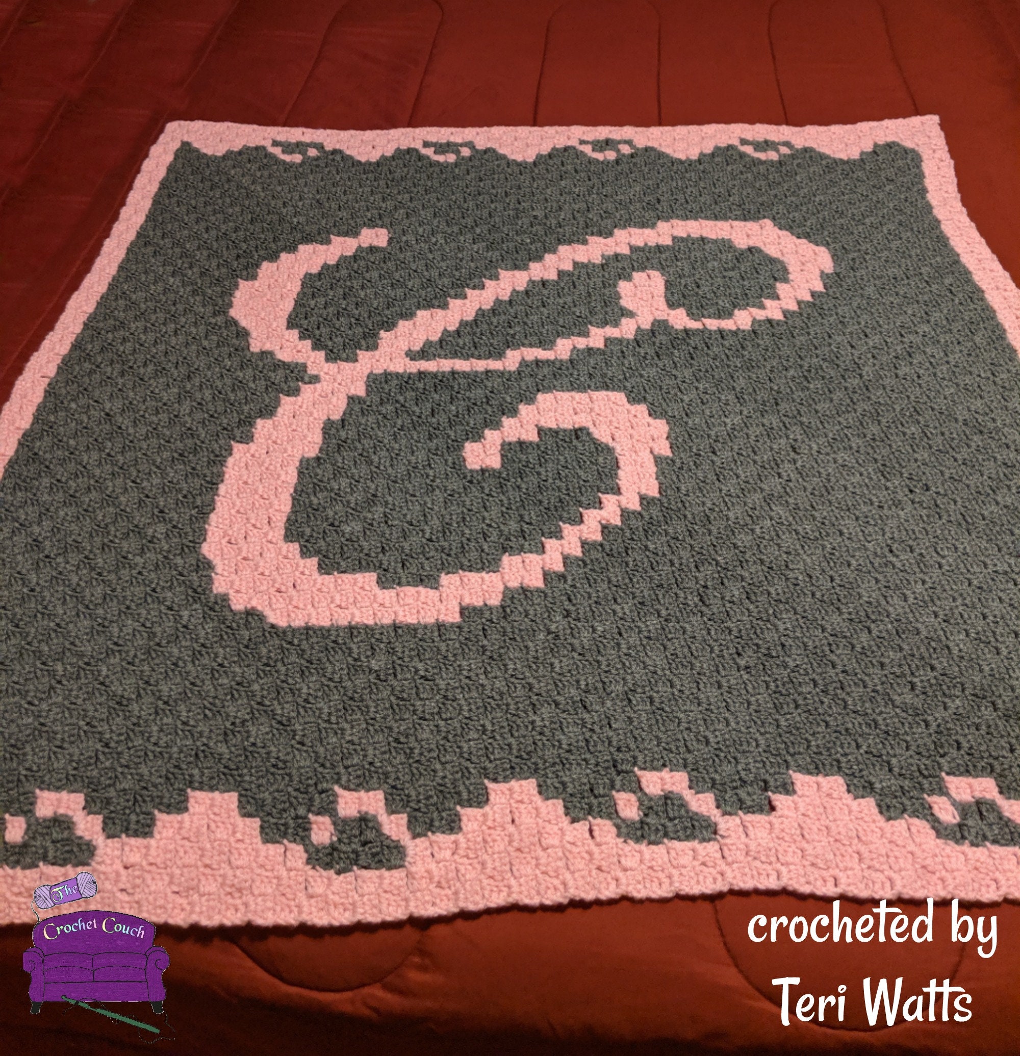 Letter C Baby Blanket, C2C Crochet Pattern, Written Row Counts, C2C