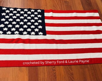 USA Flag Afghan SC or TSS Crochet Pattern, Graph and Written Row by Row Included