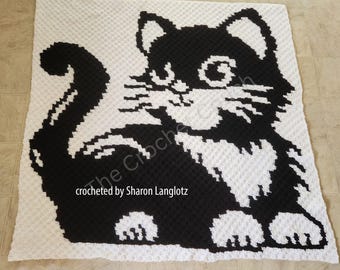 Kitty Cat Afghan C2C Crochet Pattern, Graph and Written Row by Row Included