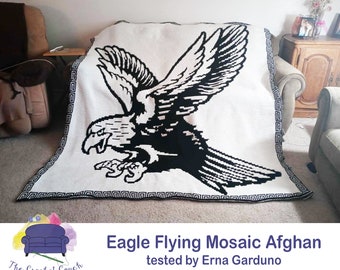 Eagle Flying Afghan Mosaic Crochet Pattern, Written Row by Row,  Instant Download, Overlay Mosaic,  Crochet Pattern, Crochet Couch