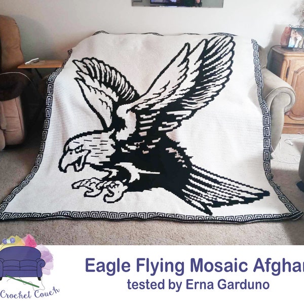 Eagle Flying Afghan Mosaic Crochet Pattern, Written Row by Row,  Instant Download, Overlay Mosaic,  Crochet Pattern, Crochet Couch