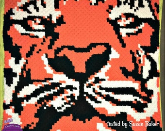 Tiger Afghan C2C Crochet Pattern, Written Row by Row, Color Counts, Instant Download, C2C Graph, C2C Pattern, Graphgan Pattern