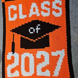 Class of 2027 Afghan C2C Crochet Pattern, Graph and Written Row by Row Included