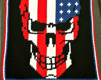 Skull Stars and Stripes Afghan C2C Crochet Pattern, Written Row Counts, C2C Graphs, Corner to Corner, Crochet Pattern, C2C Graph