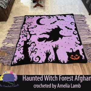 Haunted Witch Forest Afghan Mosaic Crochet Pattern, Graph and Written row by row pattern for Overlay Mosaic,  Crochet Pattern
