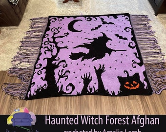 Haunted Witch Forest Afghan Mosaic Crochet Pattern, Written Row by Row,  Instant Download, Overlay Mosaic,  Crochet Pattern, Crochet Couch