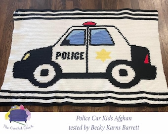 Police Car Kids Afghan, SC or TSS Crochet Pattern, Graph and Written Row by Row Included