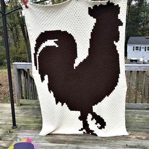 Rooster Silhouette Afghan C2C Crochet Pattern, Graph and Written Row by Row Included