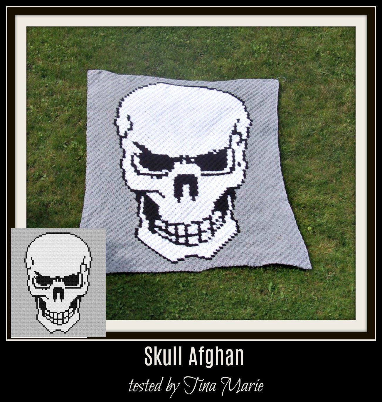 Skull Afghan, C2C Crochet Pattern, Written Row Counts, C2C Graphs