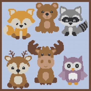Woodland Babies Afghan Bundle SC TSS and C2C Crochet Patterns Forest Animals Blanket Set