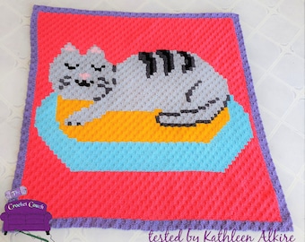 Sleeping Kitty Baby Afghan, C2C Crochet Pattern, Written Row by Row, Color Counts, Instant Download, C2C Graph, C2C Pattern, Graphgan