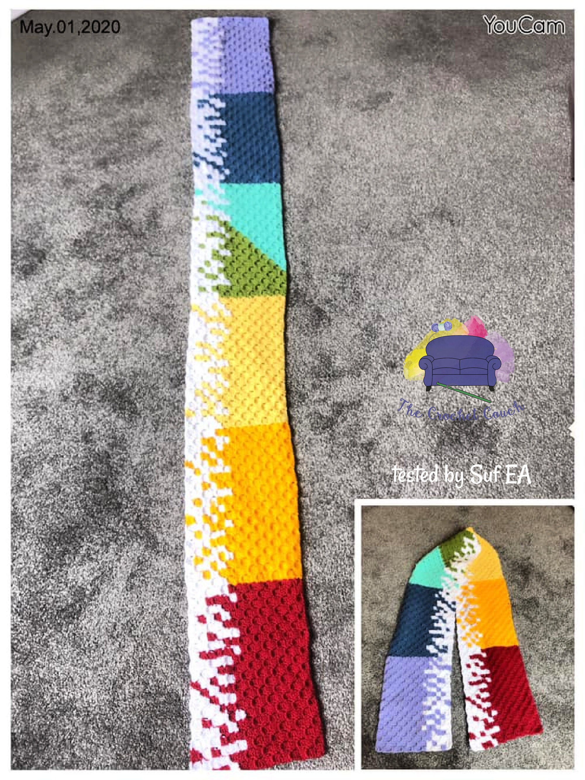 Rainbow Splatter Scarf, C2C Crochet Pattern, Written Row by Row, Color