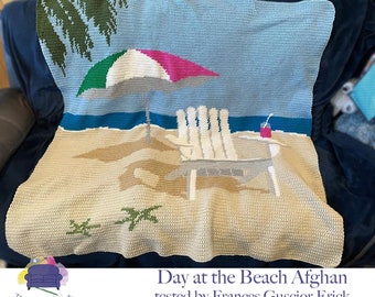 Day At The Beach Afghan SC / TSS Crochet Pattern, Written Row Counts for single crochet and tunisian simple stitch