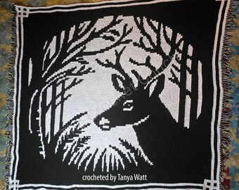 Moonlit Buck Afghan Mosaic Crochet Pattern, Written Row by Row,  Instant Download, Overlay Mosaic,  Crochet Pattern, Crochet Couch