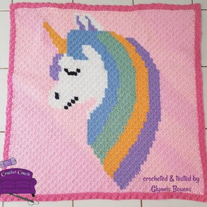 Unicorn Head Blanket C2C Crochet Pattern, Written Row Counts, C2C Graphs, Corner to Corner, Crochet Pattern, C2C Graph