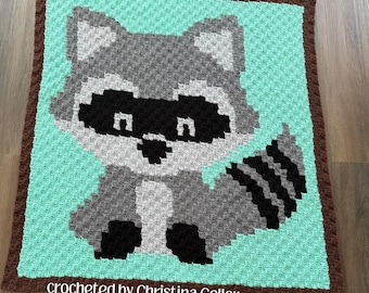 Woodland Babies Raccoon Afghan C2C Crochet Pattern, Graph and Written Row by Row Included