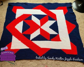 Blocked Star Quilt Afghan SC / TSS Crochet Pattern, Written Row Counts, sc tss Graphs, Crochet Pattern