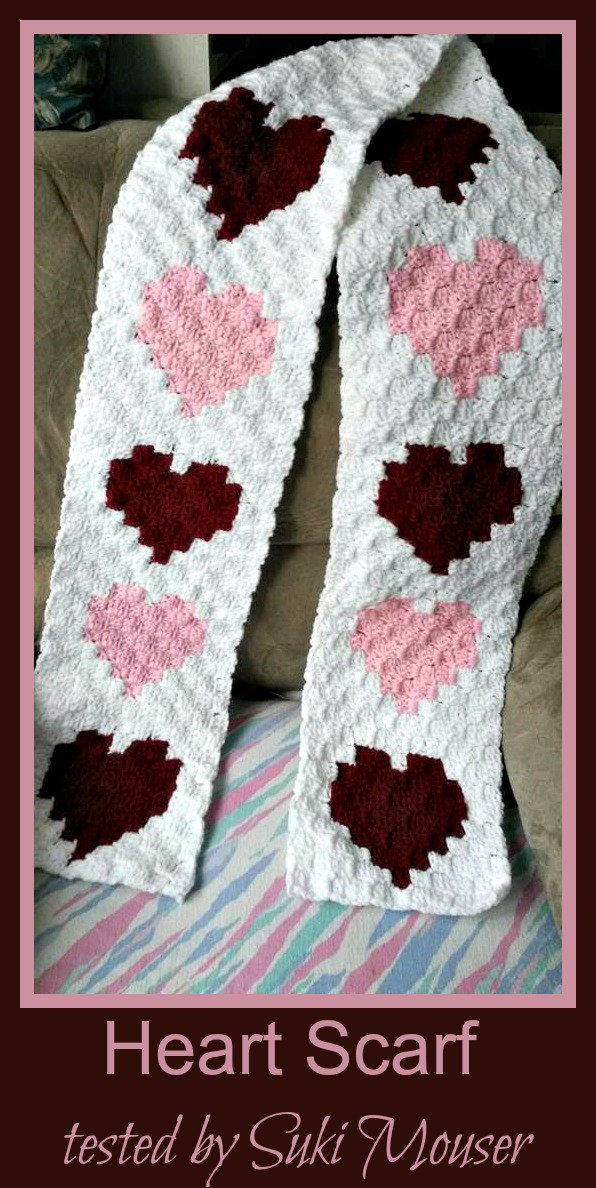 Hearts Scarf C2C Crochet Pattern, Written Row Counts, C2C Graphs