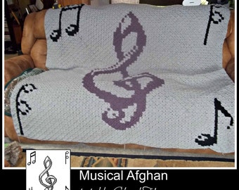 Musical Afghan C2C Crochet Pattern, Written Row Counts, C2C Graphs, Corner to Corner, Crochet Pattern, C2C Graph