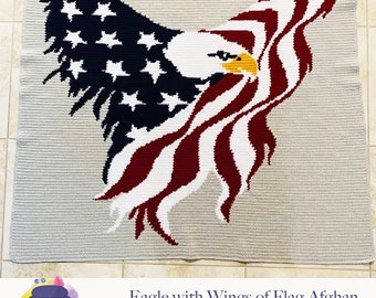 Eagle with Wings of Flag Afghan SC / TSS Crochet Pattern, Written Row Counts, sc tss Graphs,  Crochet Pattern