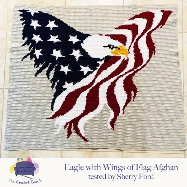 Eagle with Wings of Flag Afghan SC / TSS Crochet Pattern, Written Row Counts, sc tss Graphs,  Crochet Pattern