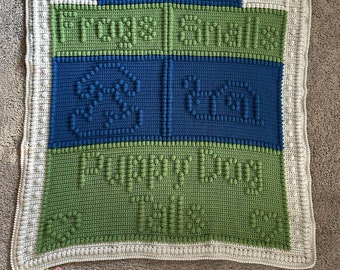 Boys Frogs and Snails Afghan Bobble Stitch Crochet Pattern, Written Row by Row, Color Counts, Instant Download, Graphgan Pattern