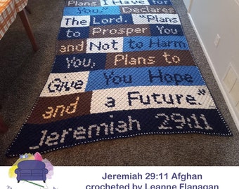 Jeremiah 29:11 Afghan C2C Crochet Pattern, Written Row Counts, C2C Graphs, Corner to Corner, Crochet Pattern, C2C Graph