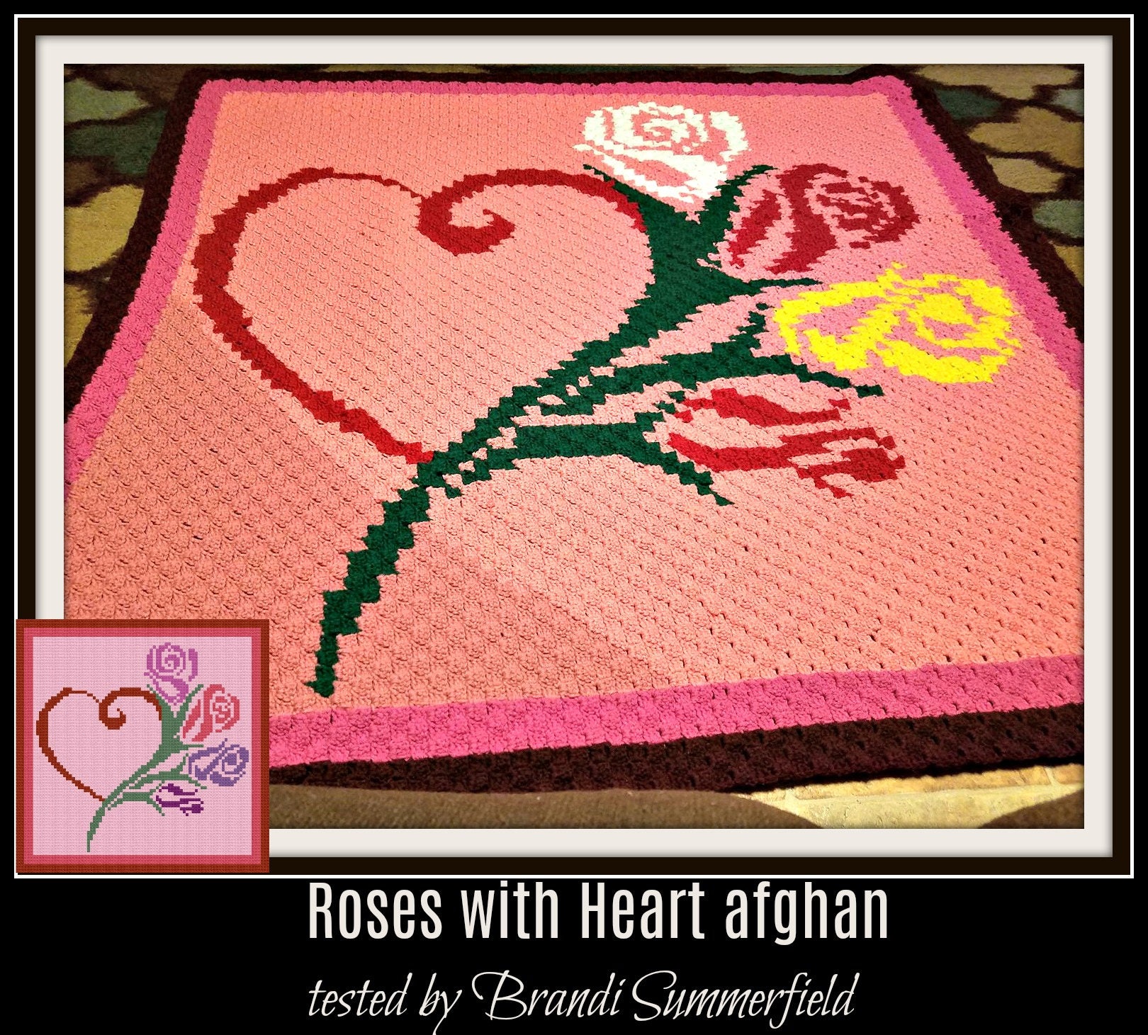Download Roses with Heart Afghan, Roses with Heart Crochet Pattern, Roses with Heart C2C Graph, Roses ...