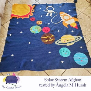 Solar System Kids Afghan SC / TSS Crochet Pattern, Written Row Counts for single crochet and tunisian simple stitch