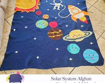 Solar System Kids Afghan SC / TSS Crochet Pattern, Written Row Counts for single crochet and tunisian simple stitch