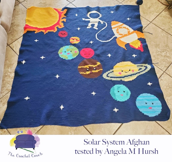 Solar System Afghan, SC or TSS Crochet Pattern, Graph and Written Row by Row Included