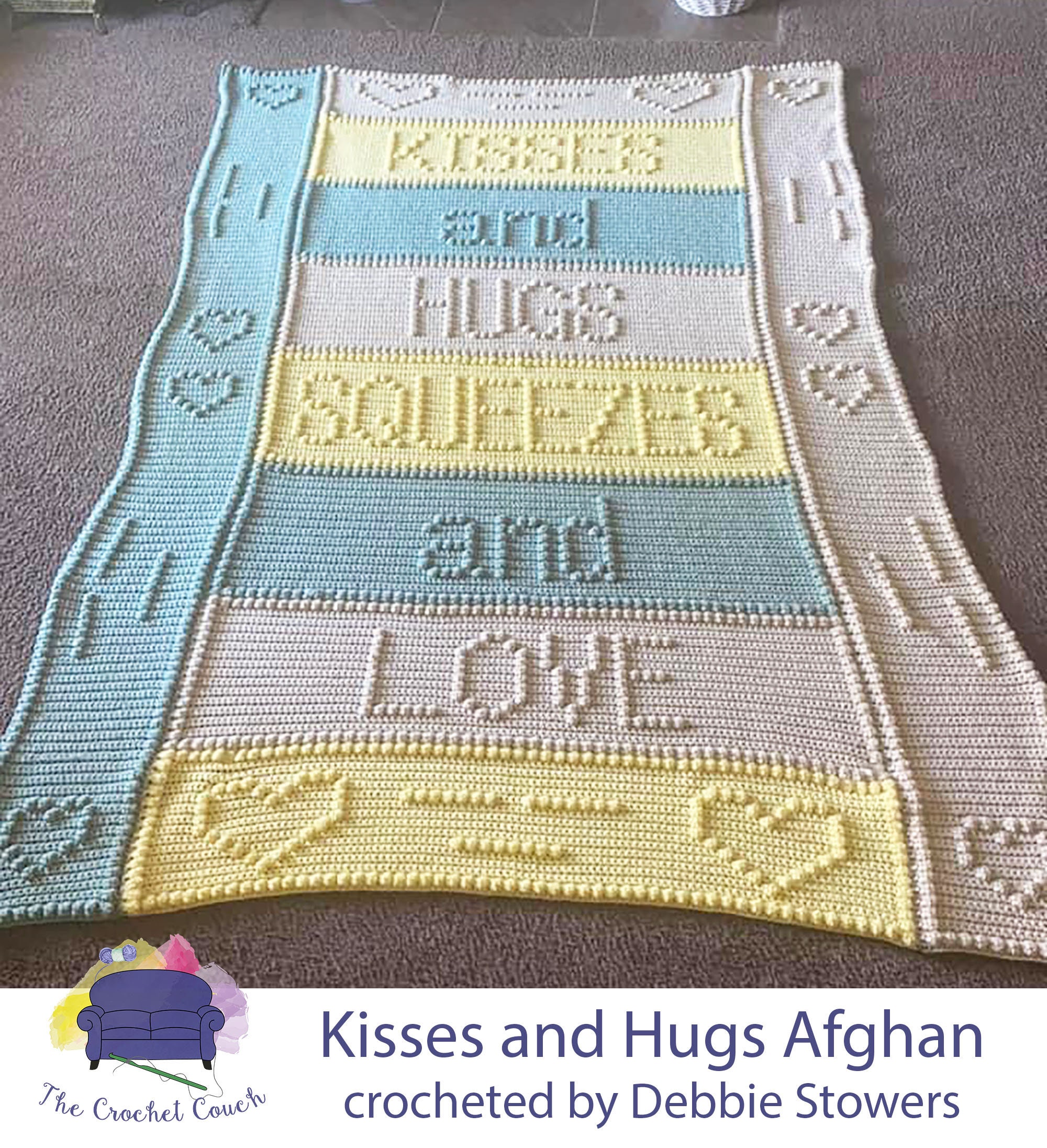 Kisses and Hugs Afghan Bobble Stitch Crochet Pattern Written Row by Row Color Counts Instant Download Graphgan Pattern Graphgan