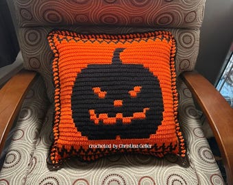 Jack O Lantern Pillow, Overlay Mosaic Crochet Pattern