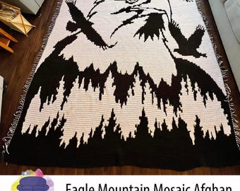 Eagle Mountain Afghan, Overlay Mosaic Crochet Pattern, Graph and Written Row by Row Included