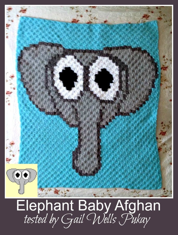Elephant Baby Blanket, C2C Crochet Pattern, Written Row Counts, C2C