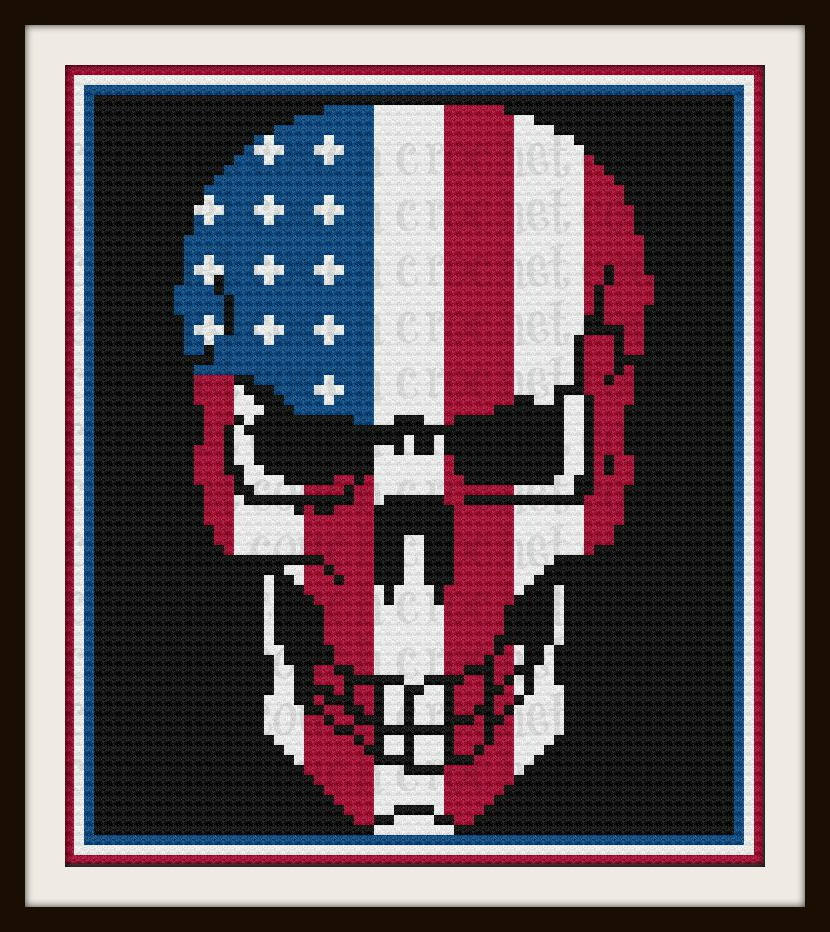 Skull Stars and Stripes Afghan, C2C Graph, Crochet Pattern